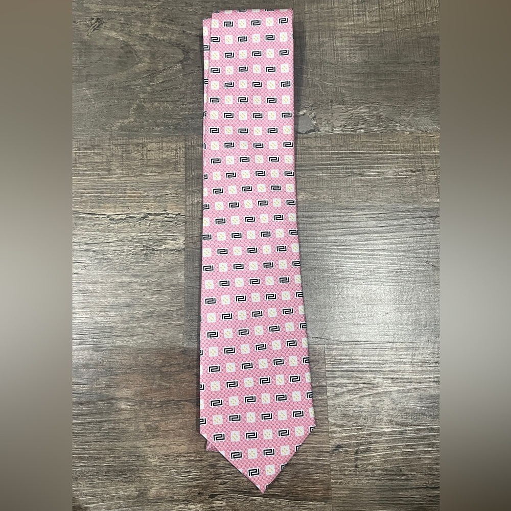 Versace Pink and Black Geometric Tie